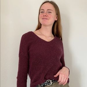 Burgundy V-neck sweater